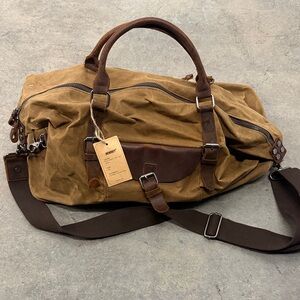 Canvas Duffel Bag with Leather Trim in Brown -